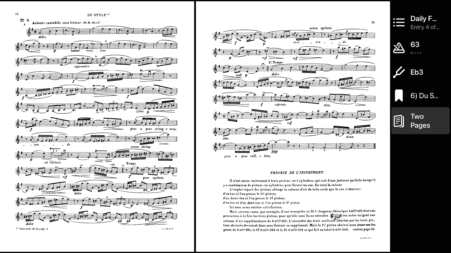 PolyStand showing two-page spread of a Charlier étude